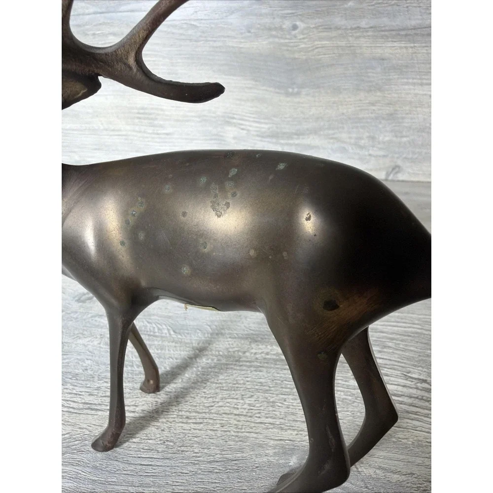 Vtg Brass Buck Deer Stag Figure Reindeer MCM 6 Point Antlers Animal 9" Korea - Picture 7 of 12
